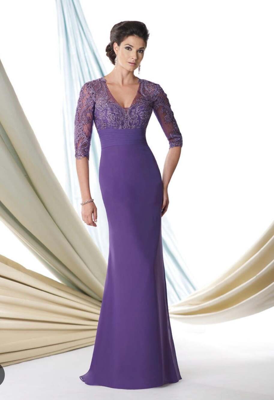 Montage by Mon Cheri Mother of the Bride Dress Size 6 Purple Lace Chiffon